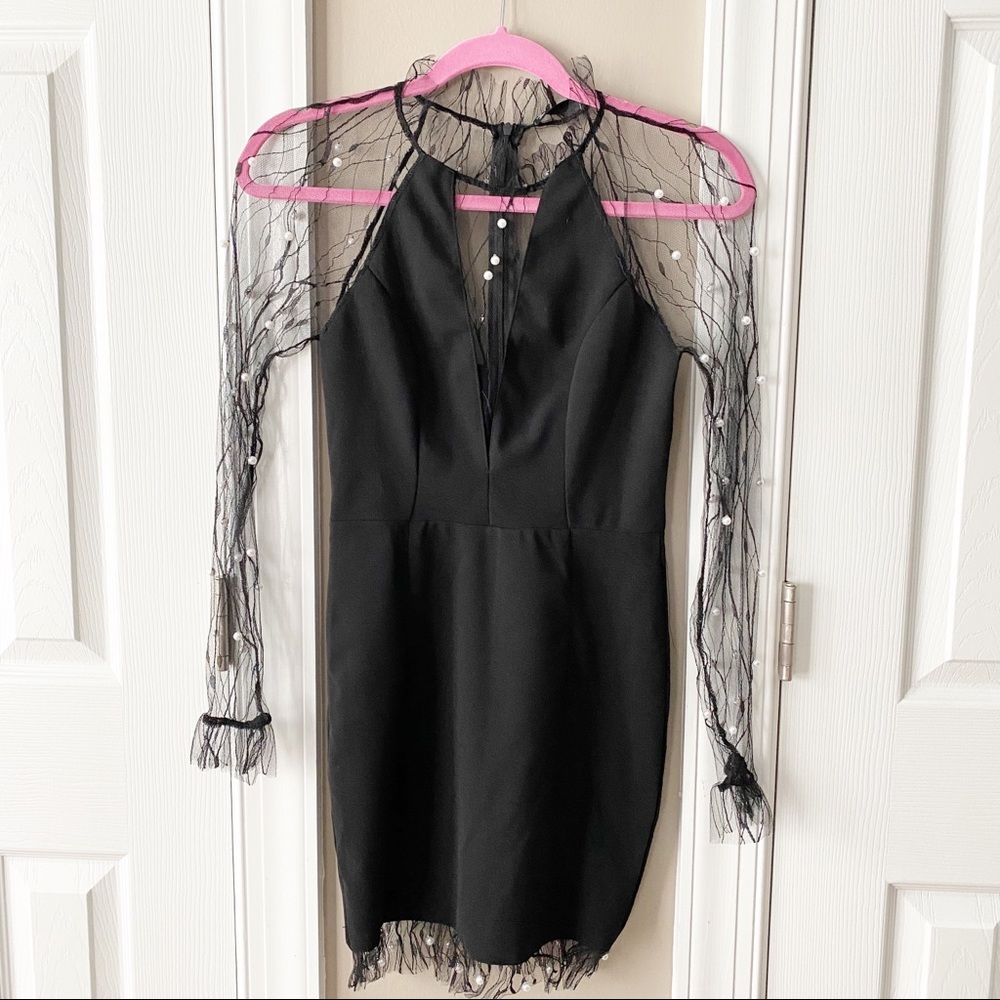 Sheer Sleeve + Pearl LBD (Little Black Dress)